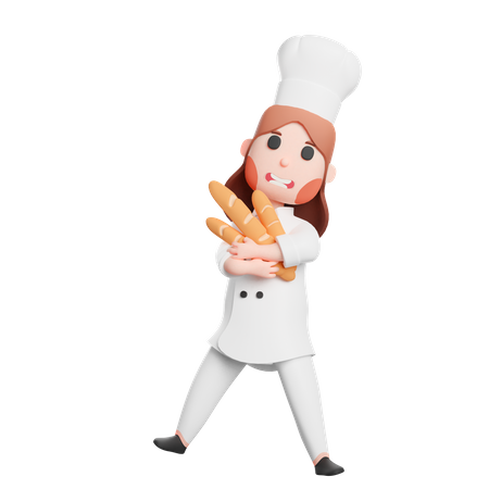 Free Chef tenant une baguette  3D Icon