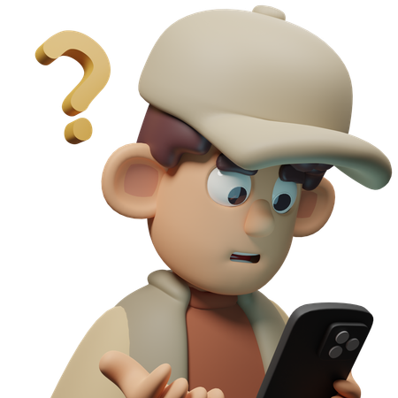 Free Confused With Phone Expression Character  3D Icon