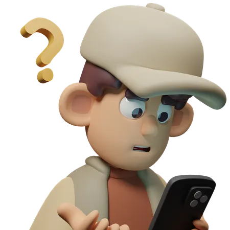 Free Confused With Phone Expression Character  3D Icon