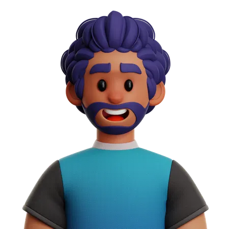 Free Curly Hair Man  3D Icon