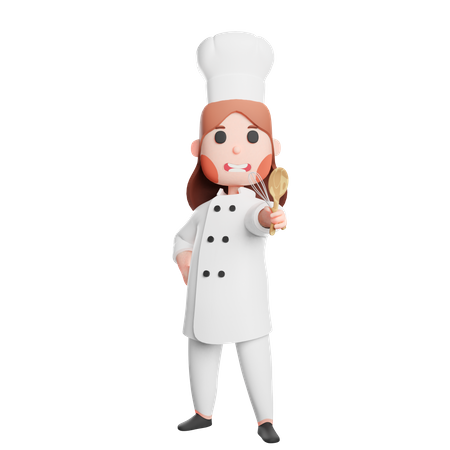 Free Cute chef holding spatula and mixer utensils 3D Illustration