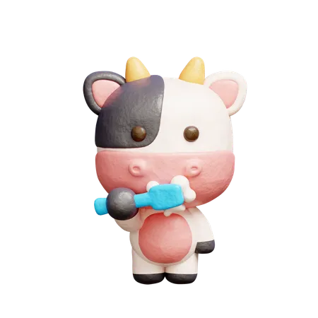 Free Cute Cow Brushing Teeth  3D Illustration