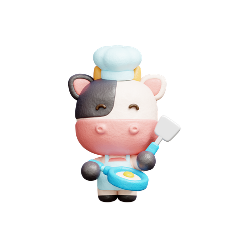 Free Cute Cow Cooking  3D Illustration