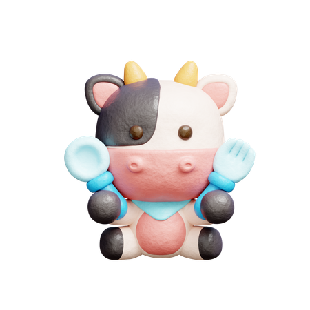 Free Cute Cow Eating  3D Illustration