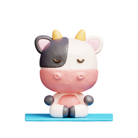 Free Cute Cow Meditation Yoga  3D Illustration