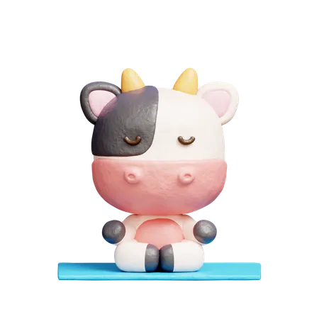 Free Cute Cow Meditation Yoga  3D Illustration