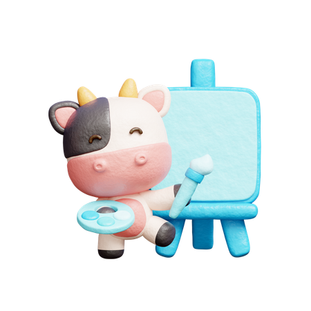 Free Cute Cow Painting On Canvas  3D Illustration