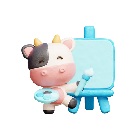 Free Cute Cow Painting On Canvas  3D Illustration