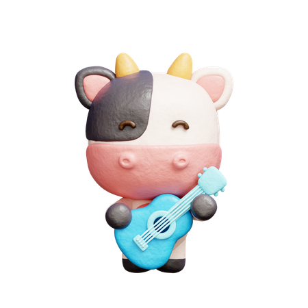 Free Cute Cow Playing Guitar  3D Icon