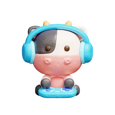 Free Cute Cow Playing Video Game  3D Illustration