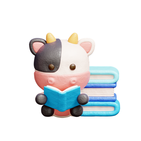 Free Cute Cow Reading A Book  3D Icon