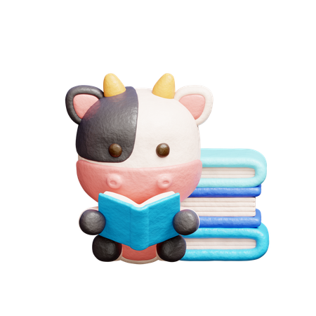 Free Cute Cow Reading A Book  3D Illustration