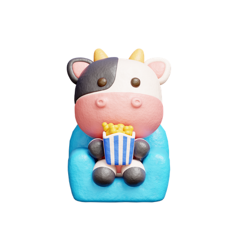 Free Cute Cow Watching A Movie  3D Illustration