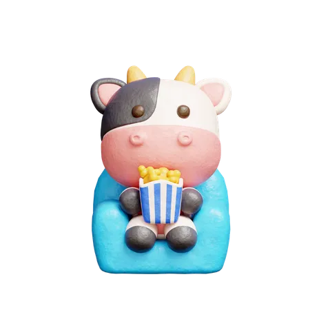 Free Cute Cow Watching A Movie  3D Illustration