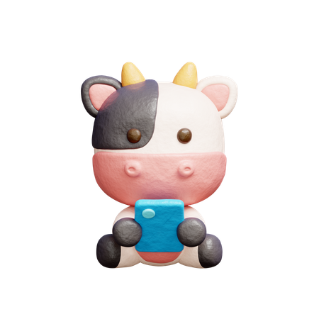 Free Cute Cow Watching On Smartphone  3D Illustration