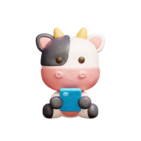 Free Cute Cow Watching On Smartphone  3D Illustration