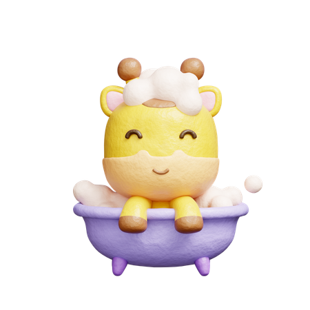 Free Cute Giraffe Bathing Shower Bathtub  3D Icon