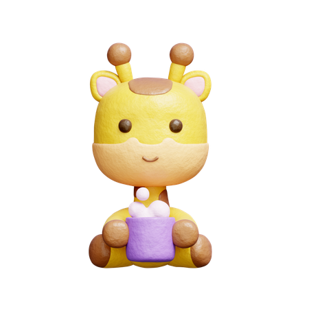 Free Cute Giraffe Drinking Coffee  3D Icon