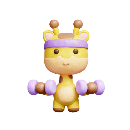 Free Cute Giraffe Exercising With Dumbbells  3D Icon