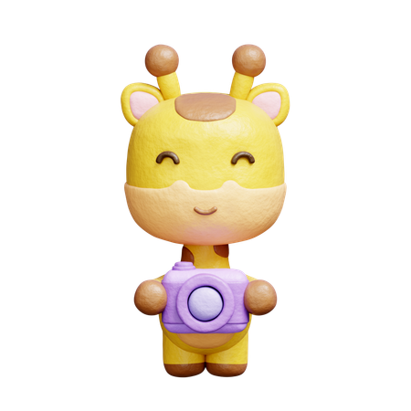 Free Cute Giraffe Holding Camera  3D Icon