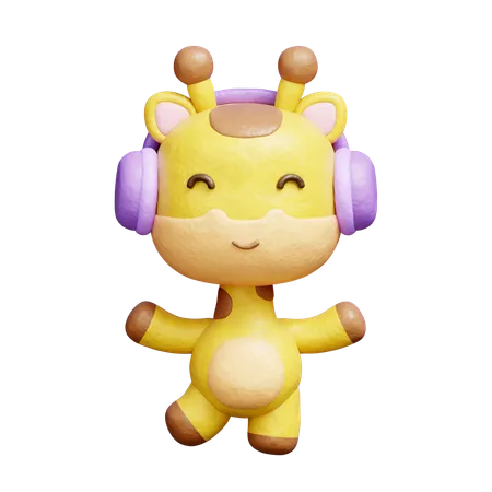 Free Cute Giraffe Listening To Music With Headphones  3D Illustration