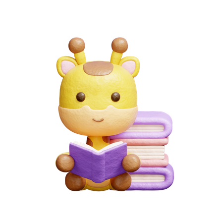 Free 本を読んでいるかわいいキリン  3D Illustration