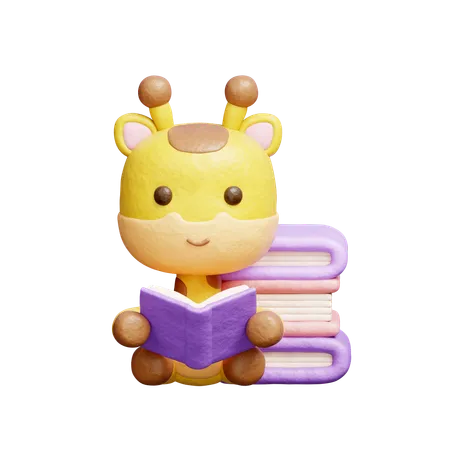 Free 本を読んでいるかわいいキリン  3D Illustration