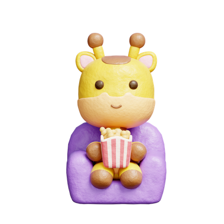 Free Cute Giraffe Watching A Movie  3D Illustration