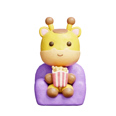 Free Cute Giraffe Watching A Movie  3D Illustration