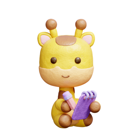Free Cute Giraffe Writing A Journal  3D Icon