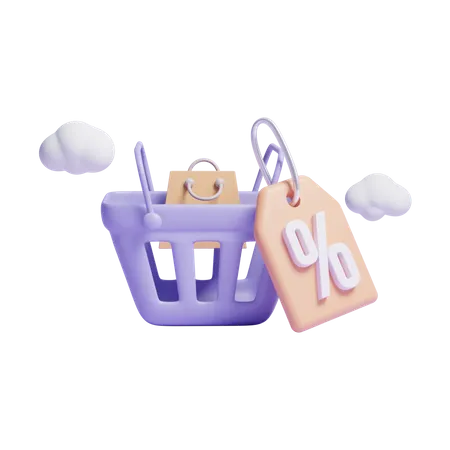 Free Discount Basket  3D Icon