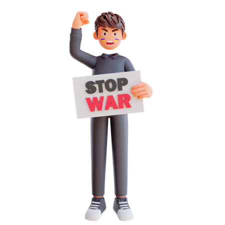 Free Garçon tenant une affiche d'arrêt de la guerre  3D Icon