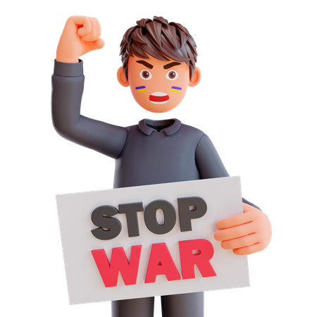 Free Garçon tenant une affiche pour arrêter la guerre  3D Icon