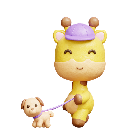 Free Girafa fofa andando com cachorro  3D Icon
