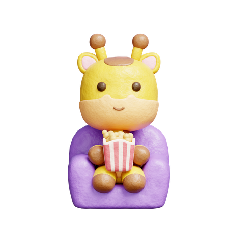 Free Girafa fofa assistindo a um filme  3D Icon