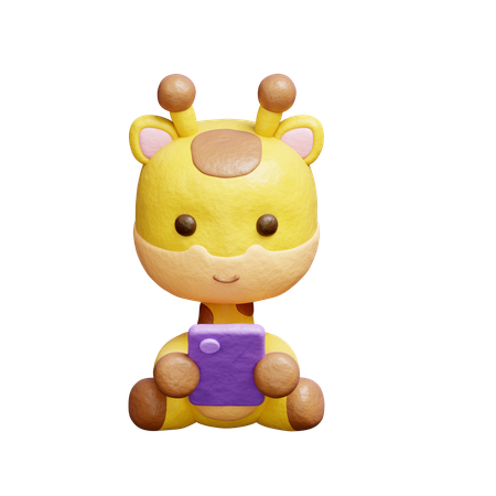 Free Girafa fofa assistindo no smartphone  3D Icon