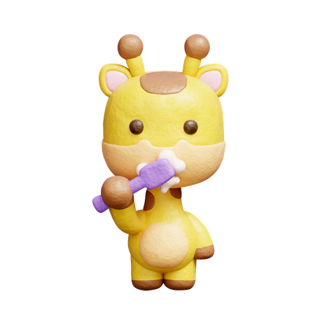 Free Girafa fofa escovando os dentes  3D Icon