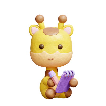 Free Girafa fofa escrevendo um diário  3D Icon