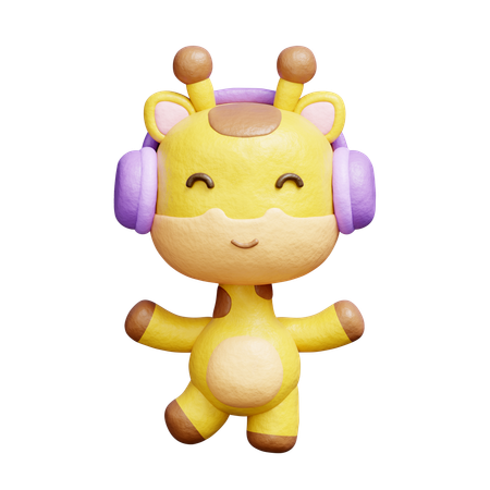 Free Girafa fofa ouvindo música com fones de ouvido  3D Icon