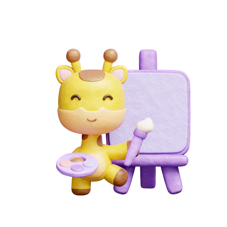 Free Girafa fofa pintada em tela  3D Icon