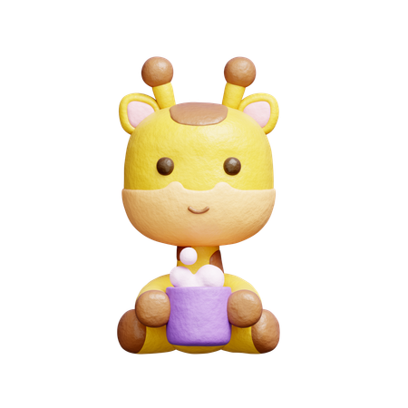 Free Girafa fofa tomando café  3D Icon