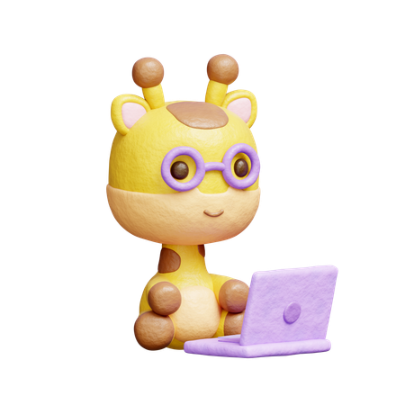 Free Girafa fofa trabalhando no laptop  3D Icon