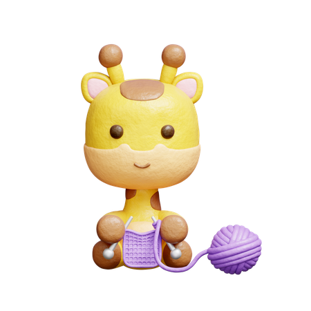 Free Girafa fofa tricotando  3D Icon