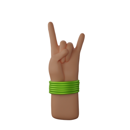 Free Hand mit Armreifen mit Rock'n'Roll-Zeichen  3D Illustration