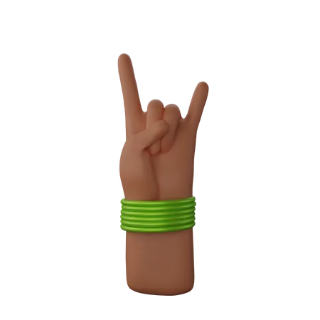 Free Hand mit Armreifen mit Rock'n'Roll-Zeichen  3D Illustration