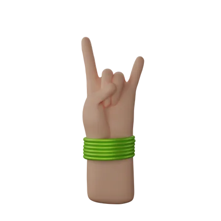 Free Hand mit Armreifen mit Rock N‘ Roll-Zeichen  3D Illustration