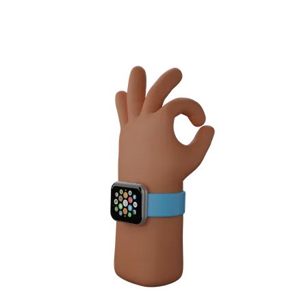 Free Hand mit Smartwatch mit „Alles okay“-Geste  3D Illustration