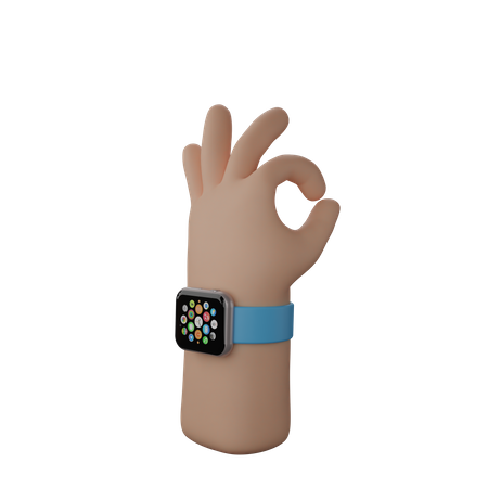 Free Hand mit Smartwatch mit „Alles okay“-Geste  3D Illustration