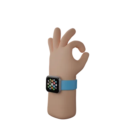 Free Hand mit Smartwatch mit „Alles okay“-Geste  3D Illustration