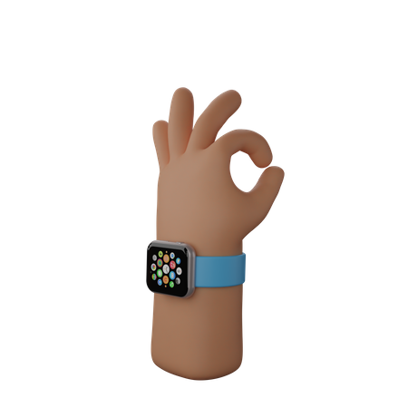 Free Hand mit Smartwatch zeigt „Alles okay“  3D Illustration